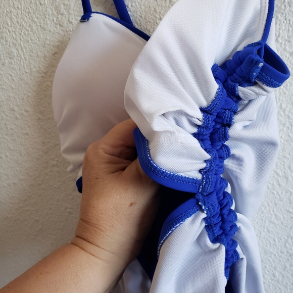 NWOT Women Onepice Blue Drawstrings Sides Swimsuit - Picture 4 of 11